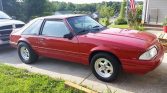 Red 1988 Ford Mustang w big wheels & tires For Sale (1)