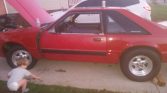 Red 1988 Ford Mustang w big wheels & tires For Sale (2)