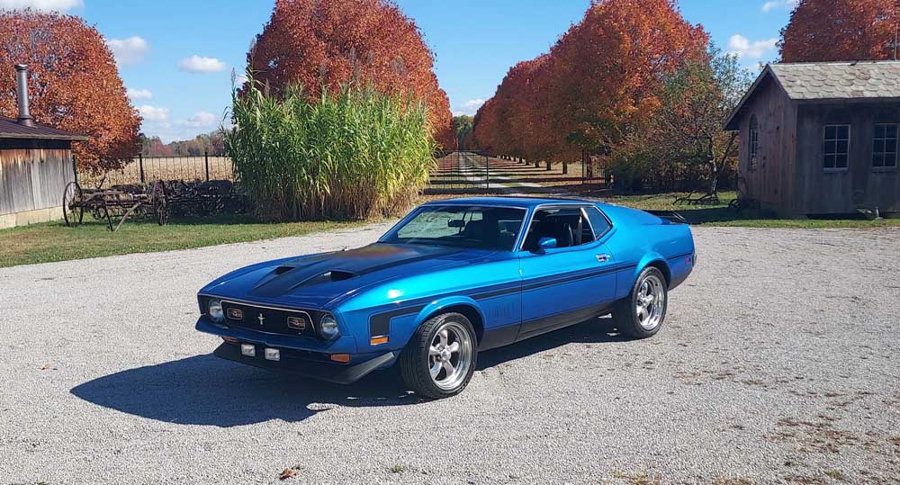 1st gen blue 1971 Ford Mustang Mach1 coupe manual For Sale