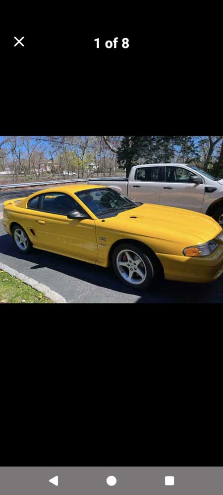 Yellow 1995 Ford Mustang GT manual coupe For Sale